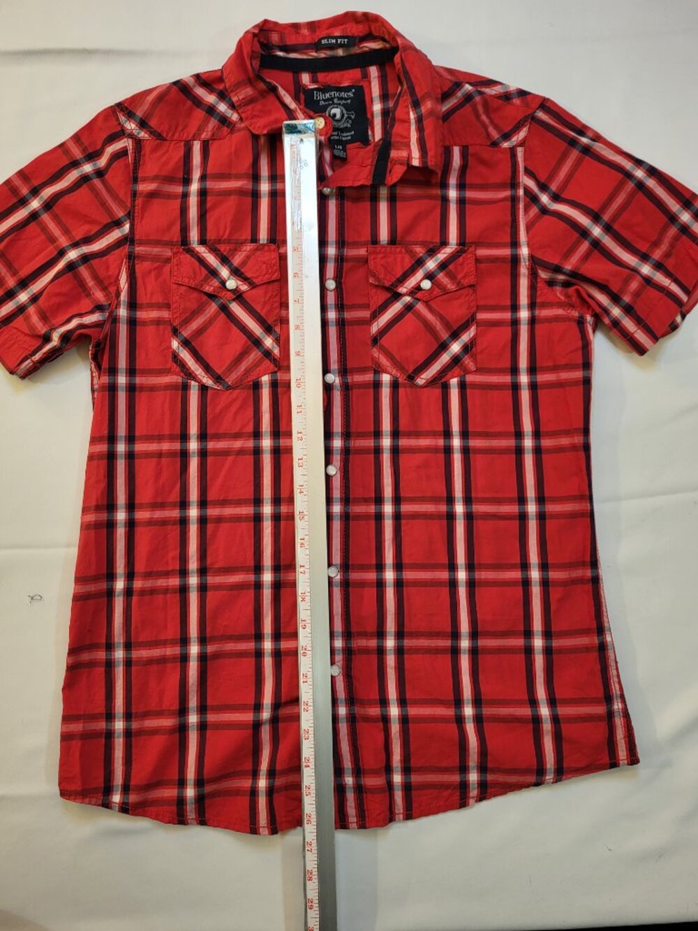 Bluenotes Men’s Red Plaid Short Sleeve Button-Up Shirt Size Large - Picture 3 of 9